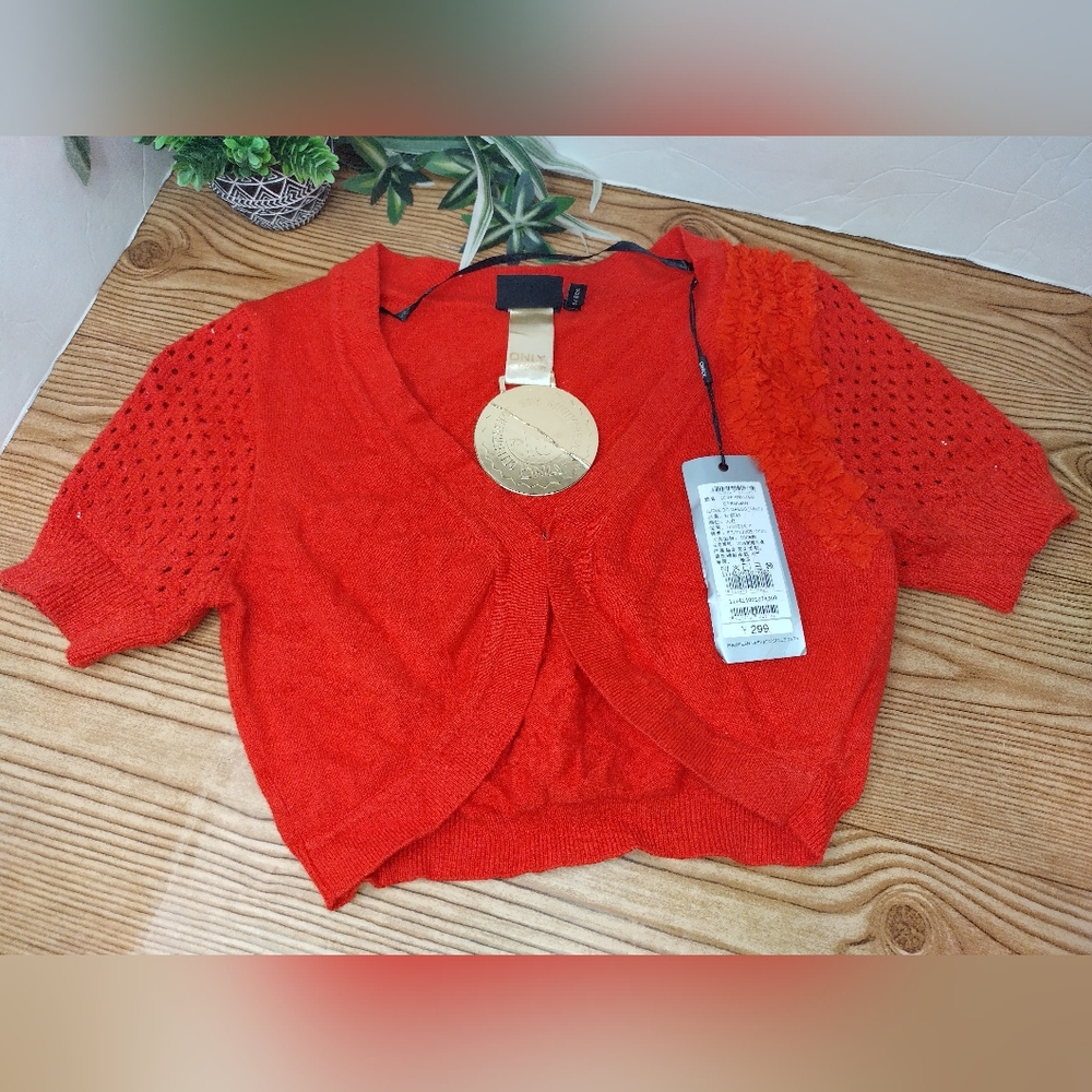 Knit Red Crop Cardigan Size S